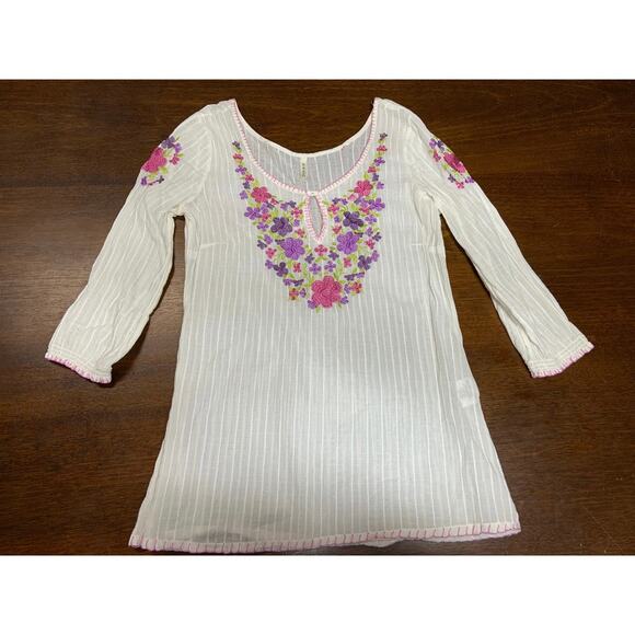 Roper Western Boho Embroidered Floral Blouse Women Small Sheer Cotton Festival - Picture 1 of 12